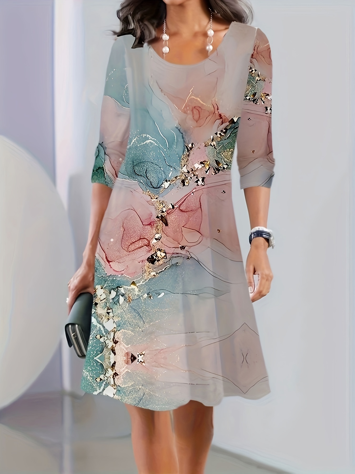 Fashionable knitted printed dress